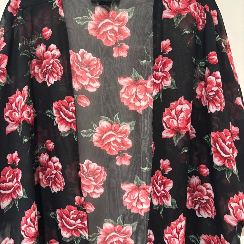 Joe Boxer Black Kimono with Pink Floral Design size Large - Picture 2 of 4